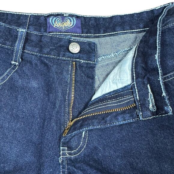 Y2K Angels Denim Shorts Women’s Sz 9 Dark Wash Mid Rise Vintage Cut Off 2000s - Picture 4 of 10